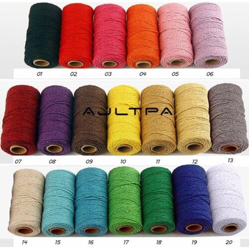 220Rolls 100M 100% Cotton Cord Colorful Cord Rope Twisted Craft Macrame String DIY Home Textile Wedding Decorative Supply 2.0mm