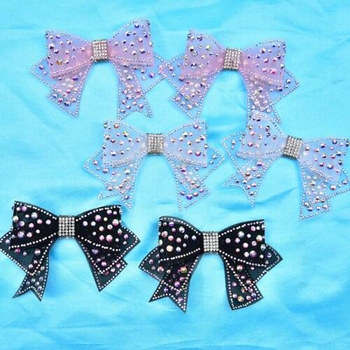 2Pcs Ab Crystal Hotfix Rhinestone Applique Hair Accessory Bow Tie Flat back Sew On Rhinestone For Wedding Dress Decoration Shoes