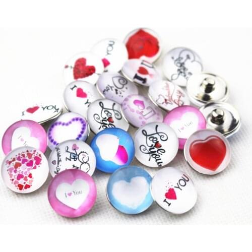50pcs/lot Wholesale Mix Love heart Snap Buttons for 18mm Snaps Bracelet&Bangles DIY Snap Jewelry Charms