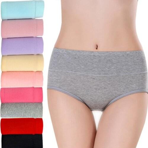 80% HOT SALES!! Women Solid Color Panties Breathable Stretchy Mid Waist Underpants Underwear