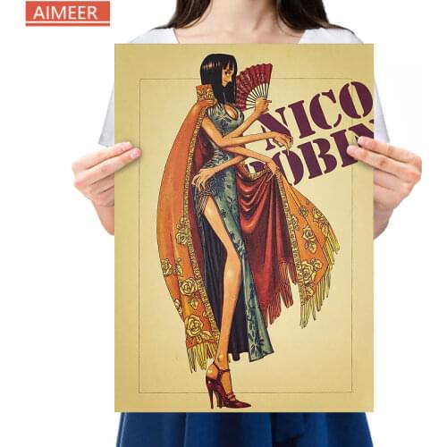 AIMEER Eiichiro Oda Anime One Piece Nico·Robin Miss·Allsunday Poster Retro Kraft Paper Series Decor Painting wall sticker51*36cm