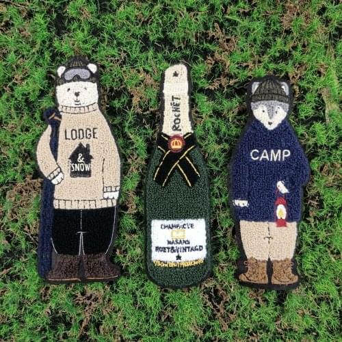 Design large embroidery big boys wolf dogs bottle cartoon patches for clothing HE-30