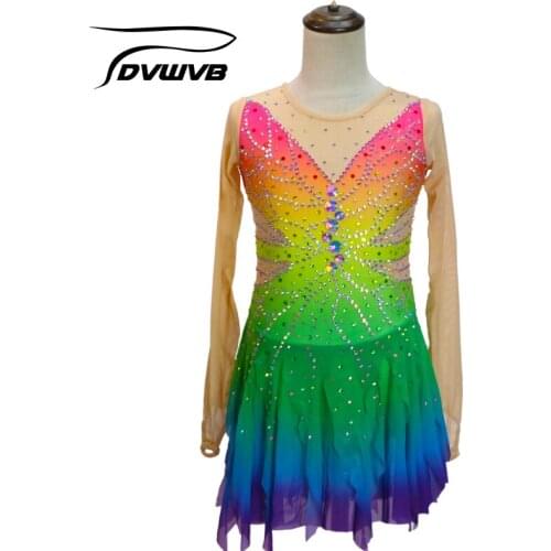 Dvwvb Figure Skating Dress Customized Competition Ice Skating Skirt for Girl Women Kids Performance Gymnastics ClassyA13