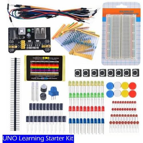 Electronics Component Basic Starter Kit Breadboard Cable Resistor Capacitor LED Potentiometer For Beginners Learning Arduino