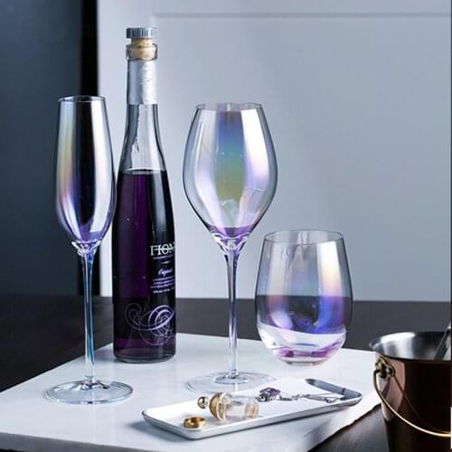 Crystal glass Color ion plating glass ultra-thin glass wine Champagne Cup Cocktail Glass Whiskey Cups color footed goblets