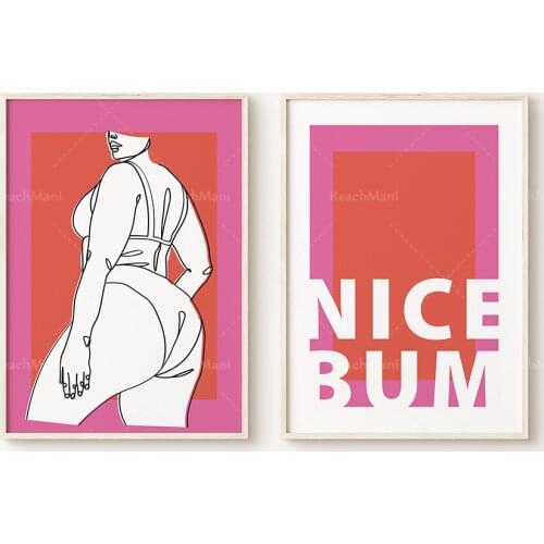 Curvy femme art imprimable, Body positive art, Nice Bum Print, Figure art féminin, Affiche fille nue, Modern Pink / Red Bathroom