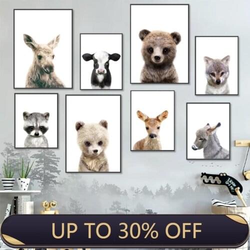 Kangaroo Deer Cow Bear Wolf Raccoon Donkey Wall Art Canvas Painting Nordic Poster And Prints Wall Pictures Baby Kids Room Decor