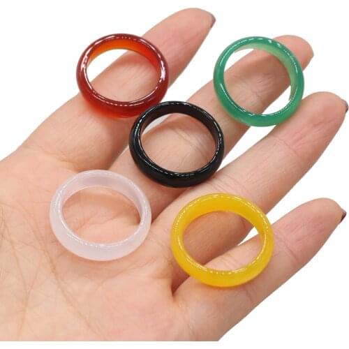 1pcs Natural Stone Agates Rings Black Yellow Charm Jewelry Trendy Gift for Women or Girlfriend Width 6mm Inner Diameter 18/20mm