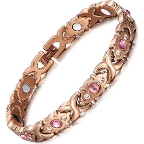 Pink Crystal Gem Bracelet Magnetic Health Bio Energy Bracelets Rose Gold Fashion Jewelry Christmas Gifts for Women Lady