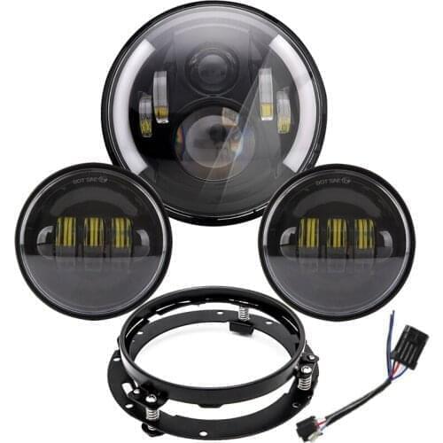 Motorcycle 7Inch Moto LED Headlight with 4-1/2" 4.5inch LED Auxiliary Fog Passing Lamp for Road King Touring Electra Glide
