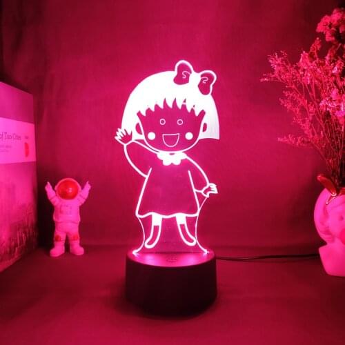 Cartoon Chibi Maruko-chan Figurine Maruko Sakura LED Night Light 3D Acrylic Lamp Kawaii Anime Light Girls Bedroom Study Room Dec