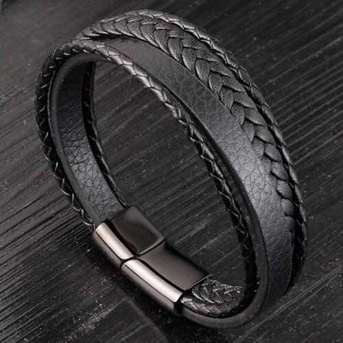 Charming Jewelry Different Designs Geometric Pattern Multi-layers Genuine Leather Bracelet For Men Fashion Jewelry Gift