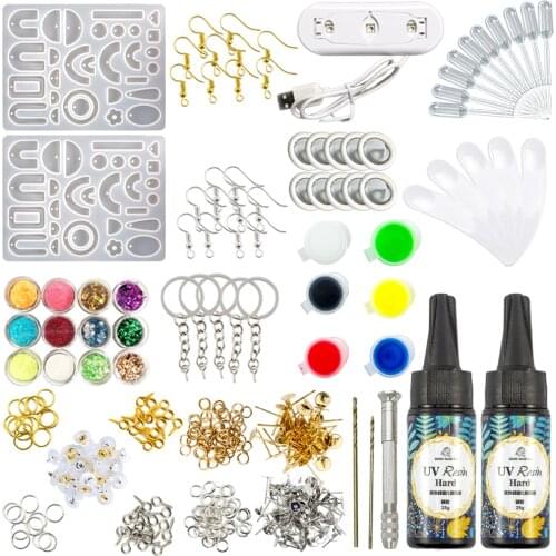 Silicone Resin Kits Jewelry Casting Mold Tools Set Included Jewelry Pendant Moulds, Stud Earrings, Eye Screw Pins And Making