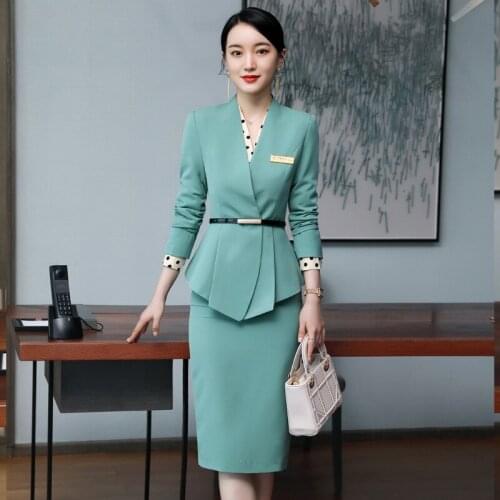 New Professional Skirt Womens Fashion Korean Style Hotel Front Desk Interview Sales Formal Wear Light Green Work Clothes