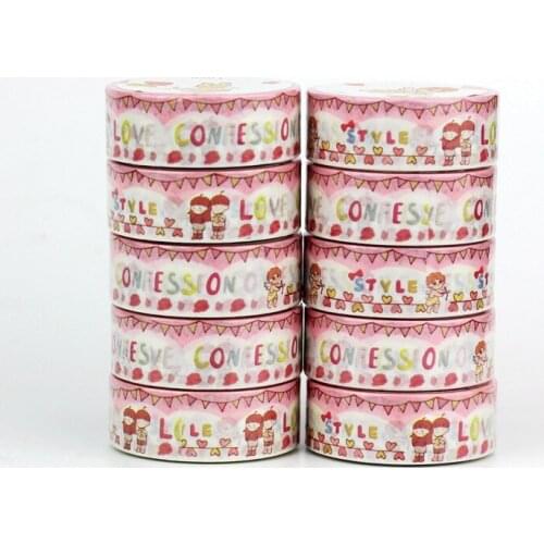 NEW 10pcs/Lot Decorative Cupids Arrow Pink Hearts Japanese Washi Tapes for Bullet Journal Adhesive Masking Tape Cute Papeleria