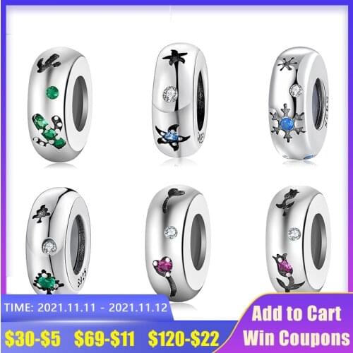 New 925 Sterling Silver snowflake pattern blue CZ fine stopper spacer beads Fit Original europeu Charm Bracelet Jewelry making