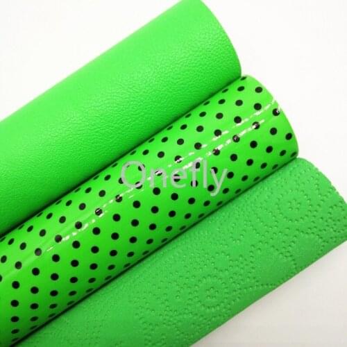 Onefly 21X29CM Neon Green Faux leather, Dots Printed Synthetic Leather Sheets For Bow DIY handbags shoes DQ017