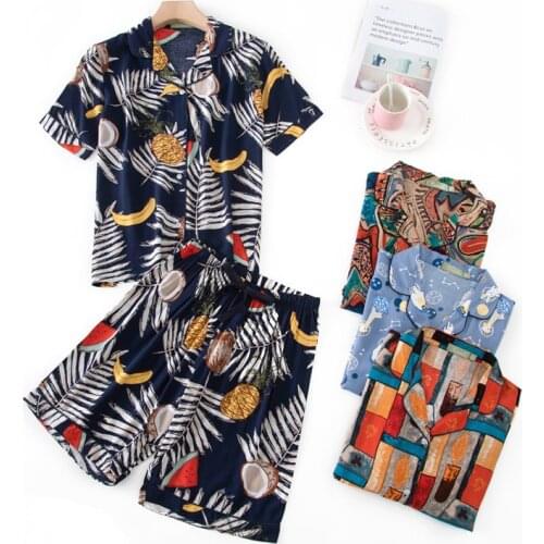 Plus Size 100kg Viscose shorts pajamas sets women sleepwear Retro leaf fashion Floral korea Short sleeve pajamas sets women