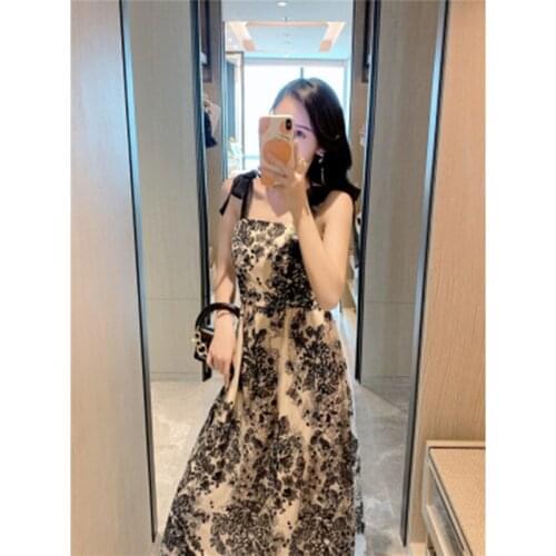 High Quality Fashion Summer Dress 2021 New Heavy Mesh Embroidery Sexy Halter Dress