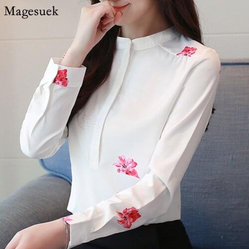Plus Size White Blouse Top Female Print Floral Casual Women Shirts Blouses New Fashion Long Sleeve Ladies Office Shirt Tops 1042