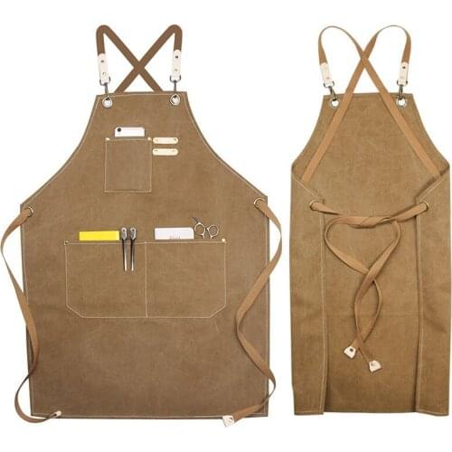 Adjustment Canvas Apron Waterproof Stain-Resistant with Two Pockets Pinafore Kitchen Chef Baking Cooking for Women Men