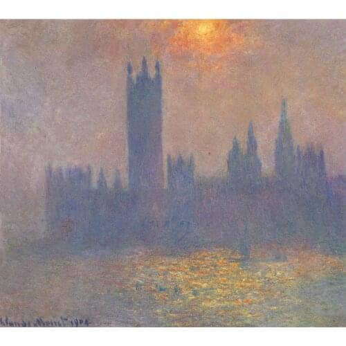 Hand Painted Oil paintings Claude Monet Canvas art Houses of Parliament, Effect of Sunlight in the Fog High quality home decor