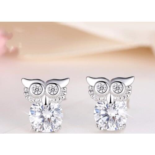 Crystal Zircon Stone Cut Owl Earrings Fashion 925 Sterling Silver Jewelry Animals Stud Earrings For Women Wedding eh1162