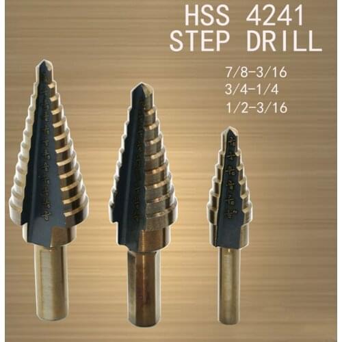 Round shank inch stepped drill three-piece set 1/2-3/16 3/4-1/4 7/8-3/16 reaming drill bit 4241 boring crown tools