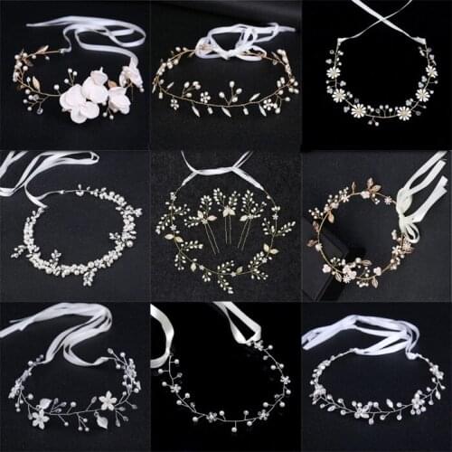 Women Fashion Leaf Flower Pearl Rhinestone Bride Headband Hairband Wedding Prom Party Bridal Head Piece Hair Ornaments Jewelry