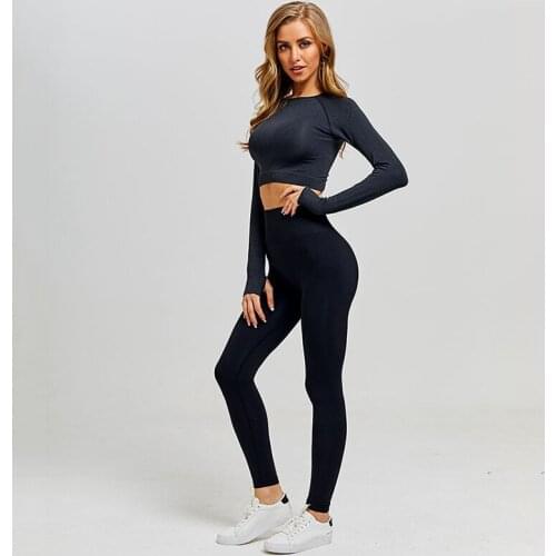 2pcs/set Vital Women Seamless Yoga Sets Gym Workout Clothes Long Sleeve Fitness Crop Top High Waist Energy Leggings Sports Suit