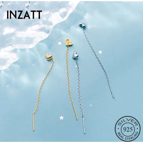 INZATT Real 925 Sterling Silver Chain Tassel Heart Stud Earring For Fashion Women Birthday part Cute Fine Jewelry Accessories