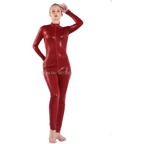 Halloween cosplay Shiny metal faux leather costume spandex Zentai anime tights jumpsuit for female