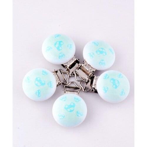 10PCs Baby Pacifier Clips Mixed Lightblue Car Pattern White Wood Metal Holders Cute Infant Soother Clasps Accessories 4.4x2.9cm