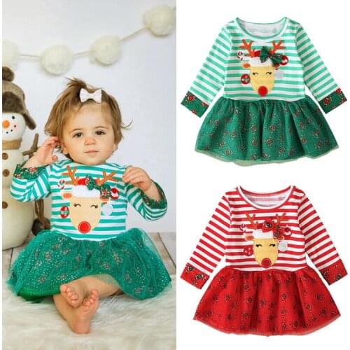 2020 Christmas Dress for Girls Long Sleeve Xmas Vestidos Baby Girl Dresses Strip Chritmas Party Dresses For Girls