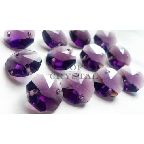 500Pcs 14MM Voilet Crystal Octagon Beads Loose Lamp Chandelier Part Cut Faceted Curtain Party Wedding Decor 1 Hole/2Holes