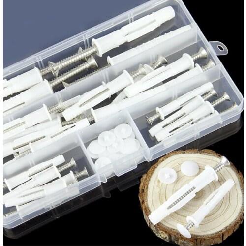 78 pcs M6 M8 M10 Screw Set Wall Anchor Plugs Small Screws Expansion Tube Pipe Hardware Wall Plugs Drywall Screw With Plastic Box