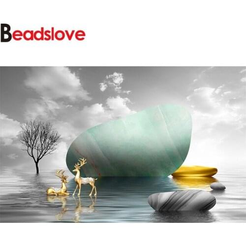 5d Diy Daimond Painting Minimalist Landscape Prints Lake and Stone Full Drill Diamond Embroidery Mosaic Cross Stitch Kits Art