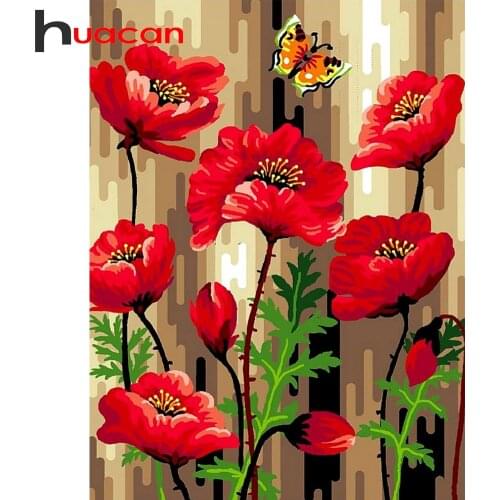 Huacan 5d DIY Diamond Painting Cross Stitch Red Flower Beads Embroidery Mosaic Poppy Full Square/Round Art Needlework Gift