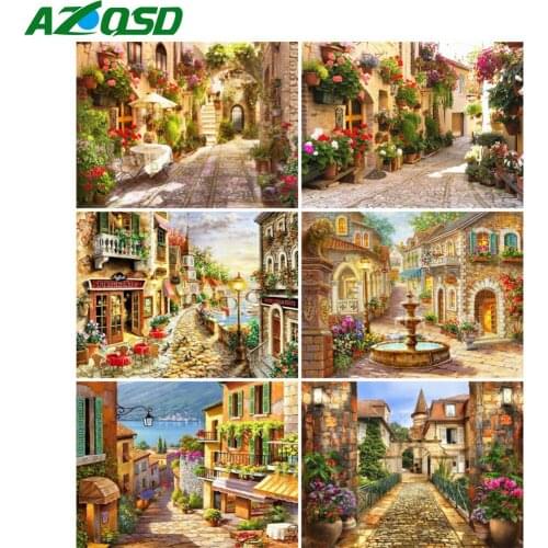 AZQSD 5D Diamond Painting Street Mosaic Diamond Embroidery Landscape Cross Stitch Picture Of Rhinestones Needlework Wall Decor