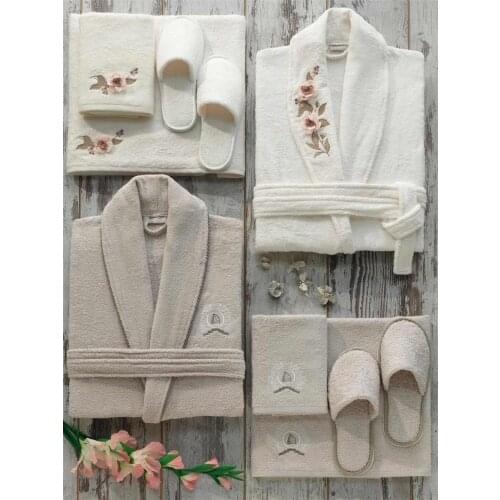 Ruching Sude 3D Bamboo Bathrobe Set Cream Stone