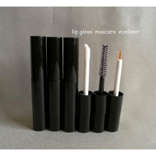 4ML Black Lip Gloss Tube, Black Mascara Bottle, Black Eyeliner Pen, Empty Cosmetic Packing Bottle, 50pcs/Lot