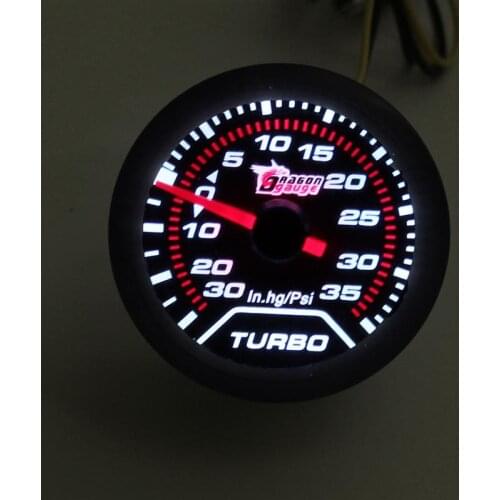 DRAGON GAUGE 52mm 35 PSI Turbo Boost Gauge Mechanical Smoke Lens White LED