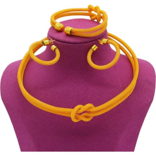 Double-Deck Dubai Gold Color Necklace/Earrings/Bracelet Jewelry Set Ethiopian/African Women Italian Bridal Wedding Accessories