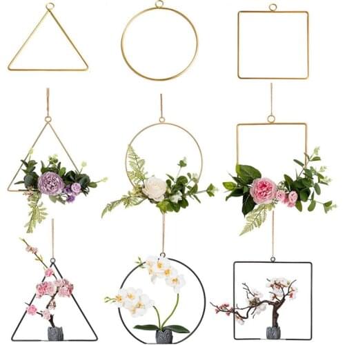 Geometric Metal Ring Wreath Hoop Frame Artificial Flower Garland Wall Hanging Decoration Wedding Party Backdrop Decorations