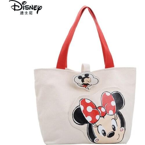 Disney Mickey Mouse Single-Shoulder Canvas Bag Minnie Mouse Cute Large Capacity Womens Handbag New Fashion Girl Shopping Bags