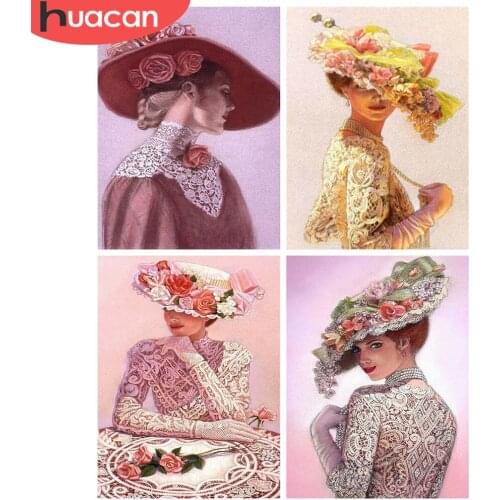 HUACAN 5d Diamond Painting Woman DIY Diamond Embroidery Portrait Mosiac Rhinestones Pictures Home Decor Craft Kit