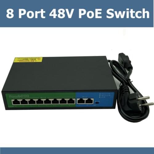 10Port 48V 8 PoE Injector Power Over Ethernet Switch For IP Camera 120W IEEE802.3af/at 1,2+/3,6- with Power Adapter