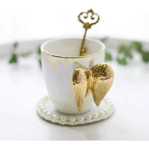 Coffee Cup with Golden Angel wings Home drinkware Decoration Beautiful and Novelty Ceramic Milk Coffee Breakfast Cup Gift