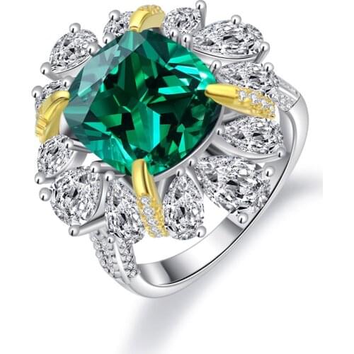 Nature 6ct Emerald Diamond Ring 100% Real 925 sterling silver Jewelry Engagement Wedding band Rings for Women Bridal Gift