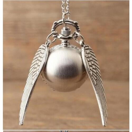 Snitch Ball Shaped Potter Quartz Pocket Watch Fashion Sweater Angel Wings Necklace Chain Gifts for Men Women kids